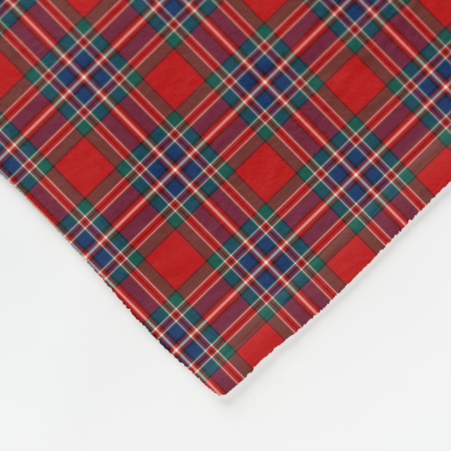 MacFarlane Clan Red and Royal Blue Tartan Fleece Blanket (Corner)