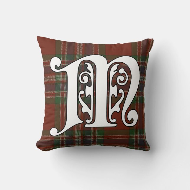 MacFarlane Clan Tartan Monogram Throw Pillow (Front)