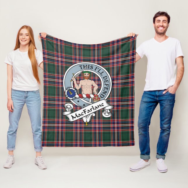 MacFarlane Hunting Ancient Clan Badge Tartan Plaid Fleece Blanket (In Situ)