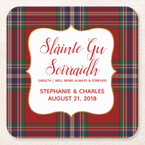 MacFarlane Plaid Gaelic Wedding Paper Coasters