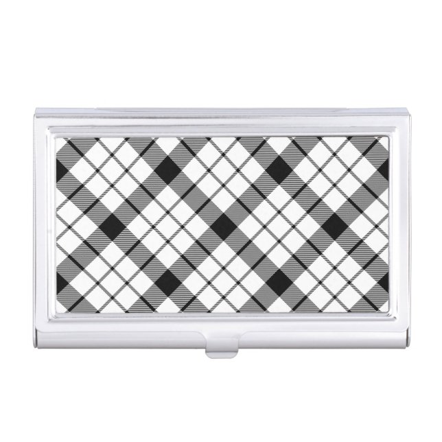 MacFarlane tartan black white plaid Business Card Case (Front)