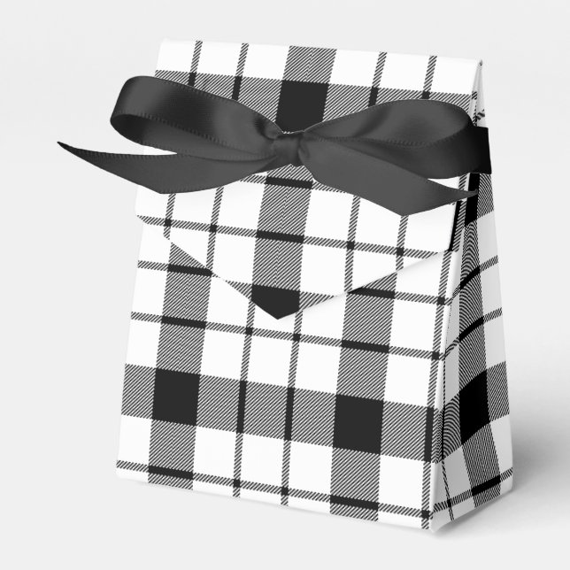 MacFarlane tartan black white plaid Favor Boxes (Front Side)