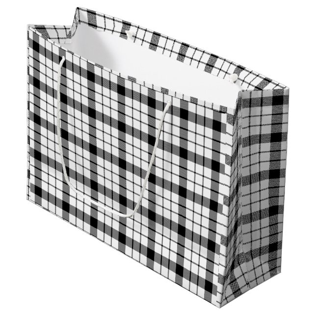 MacFarlane tartan black white plaid Large Gift Bag (Front Angled)