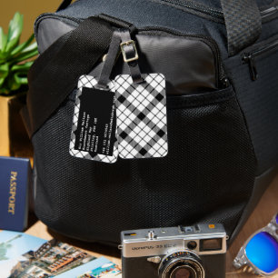 MacFarlane tartan black white plaid Luggage Tag