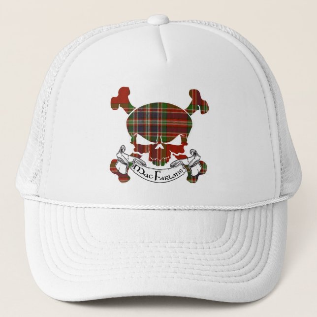 MacFarlane Tartan Skull Trucker Hat (Front)