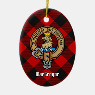 MacGregor Crest over Rob Roy Tartan Ceramic Ornament
