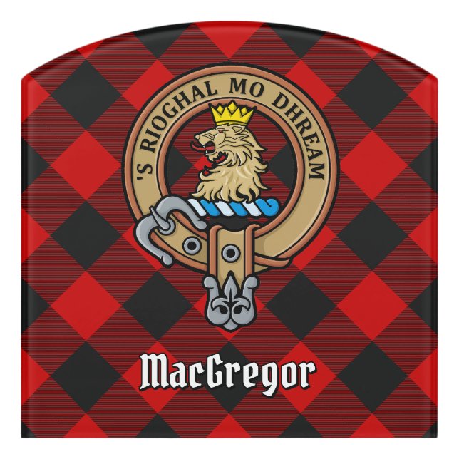 MacGregor Crest over Rob Roy Tartan Door Sign (Contour Front)