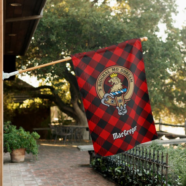 MacGregor Crest over Rob Roy Tartan House Flag (In SItu)