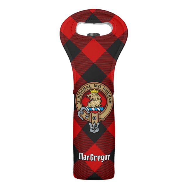 MacGregor Crest over Rob Roy Tartan Wine Bag (Front)