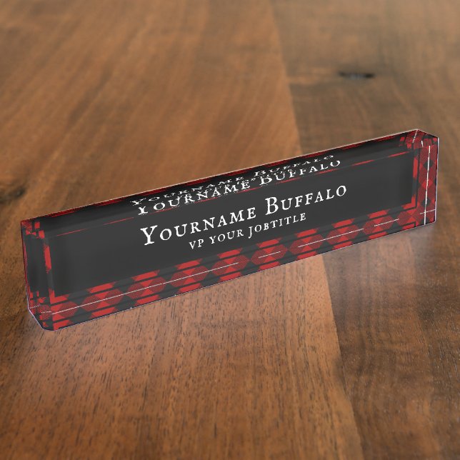 MacGregor | Rob Roy | Buffalo Plaid Red Tartan Desk Name Plate (Side)
