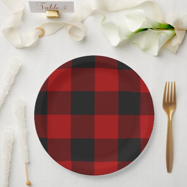 MacGregor | Rob Roy | Buffalo Plaid Red Tartan Paper Plates (Wedding)