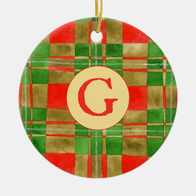 MACGREGOR TARTAN Ceramic Circle Ornament + Initial (Front)