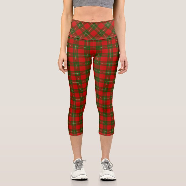 MacGregor tartan red green plaid Capri Leggings (Front)