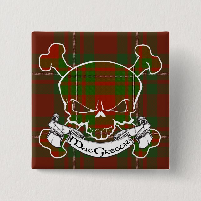 MacGregor Tartan Skull Pinback Button (Front)