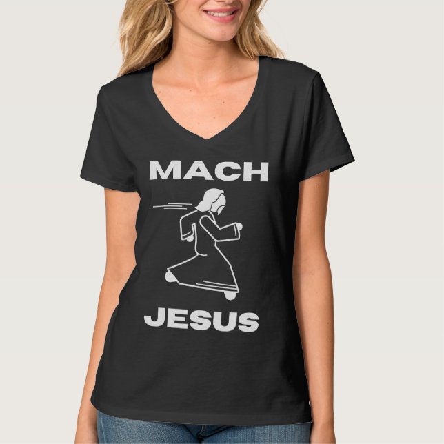 Mach Jesus  Jesus Running Religious Christian T-Shirt (Front)
