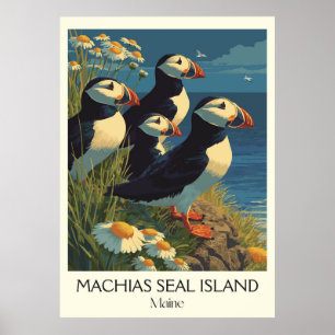 Machias Seal Island ME Vintage Puffin Bird Art Poster