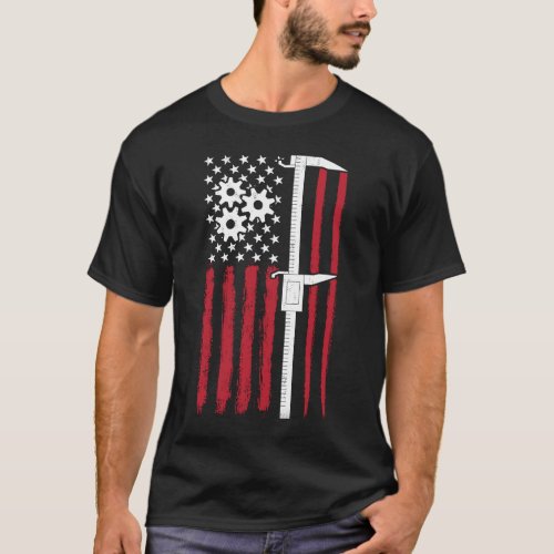 Machine Caliper  Machinist American Flag Tools Dia T_Shirt