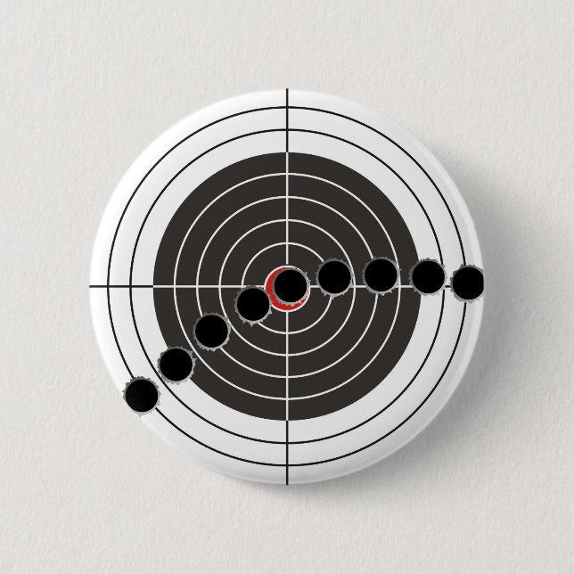 Machine gun bullet holes over shooting target button (Front)
