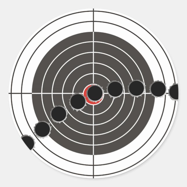 Machine gun bullet holes over shooting target classic round sticker (Front)