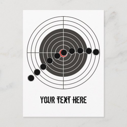 Machine gun bullet holes over shooting target postcard