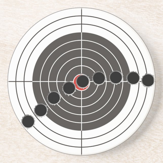 Machine gun bullet holes over shooting target sandstone coaster (Front)