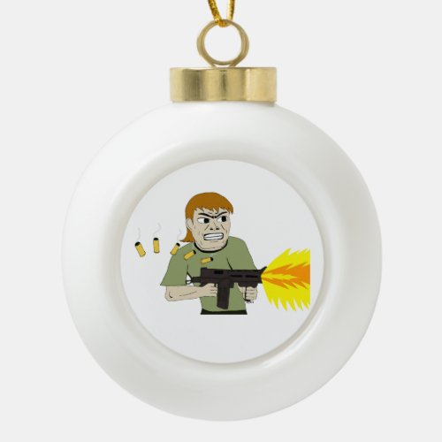 machine gunner ceramic ball christmas ornament
