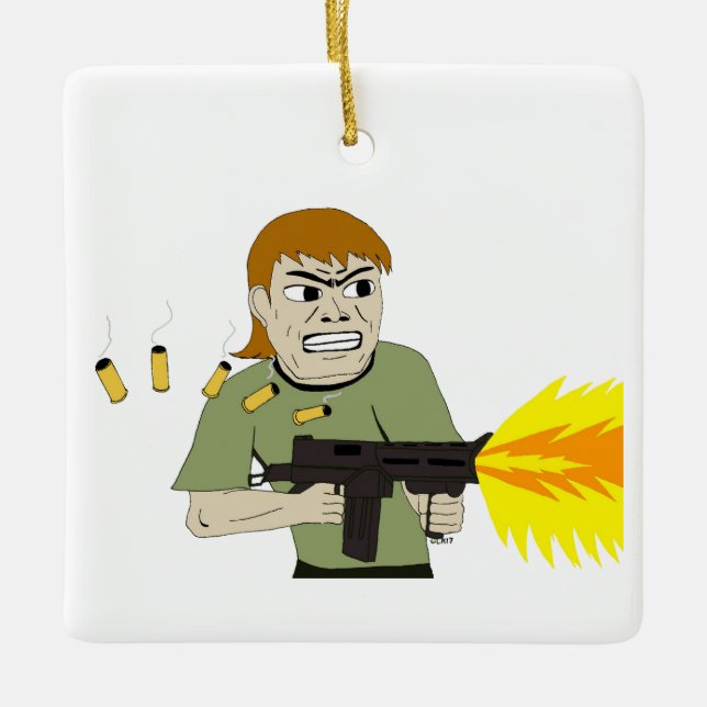 machine gunner ceramic ornament (Front)