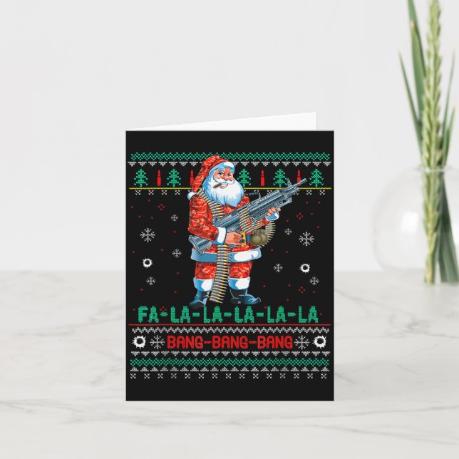 Machine Santa Claus Gun Lover Ugly Christmas Sweat Card (Front)