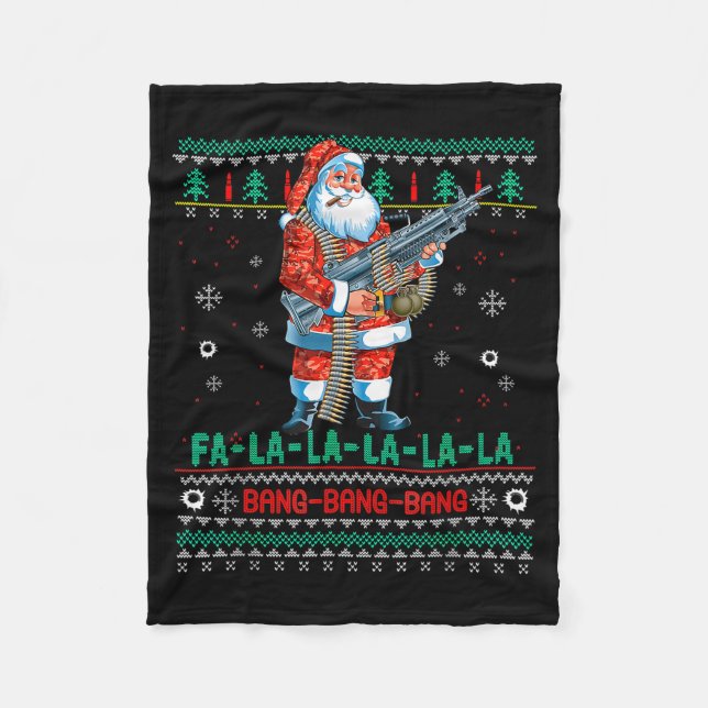 Machine Santa Claus Gun Lover Ugly Christmas Sweat Fleece Blanket (Front)