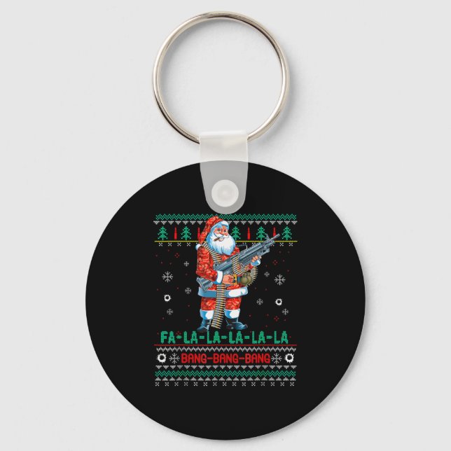 Machine Santa Claus Gun Lover Ugly Christmas Sweat Keychain (Front)