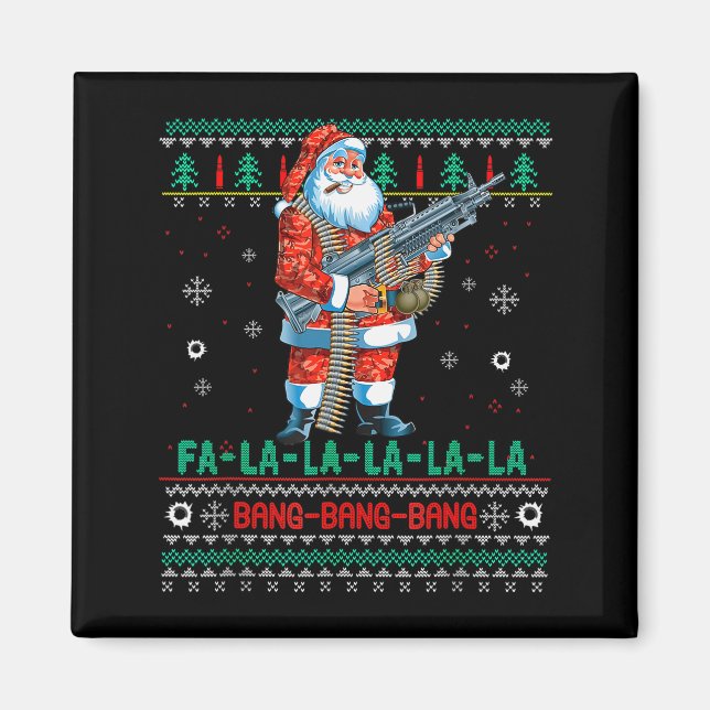 Machine Santa Claus Gun Lover Ugly Christmas Sweat Magnet (Front)