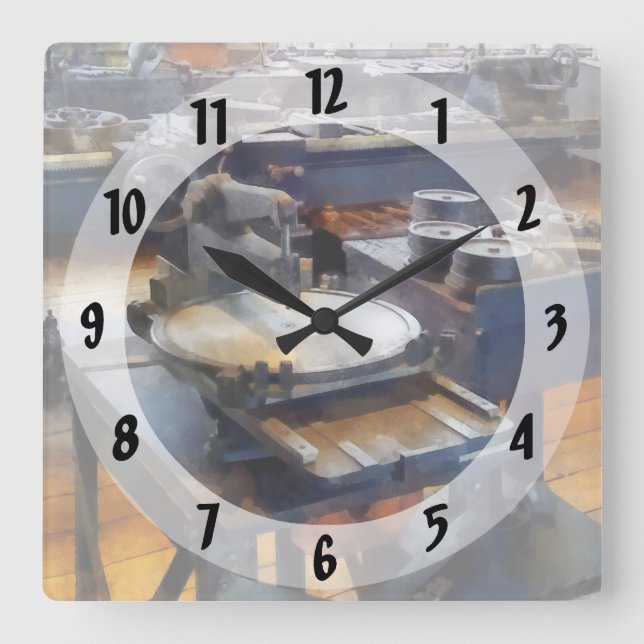 Machine Shop With Punch Press Square Wall Clock (Front)