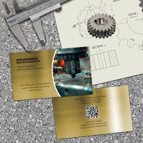 Machining and Metal Fab Brass Effect Business Card