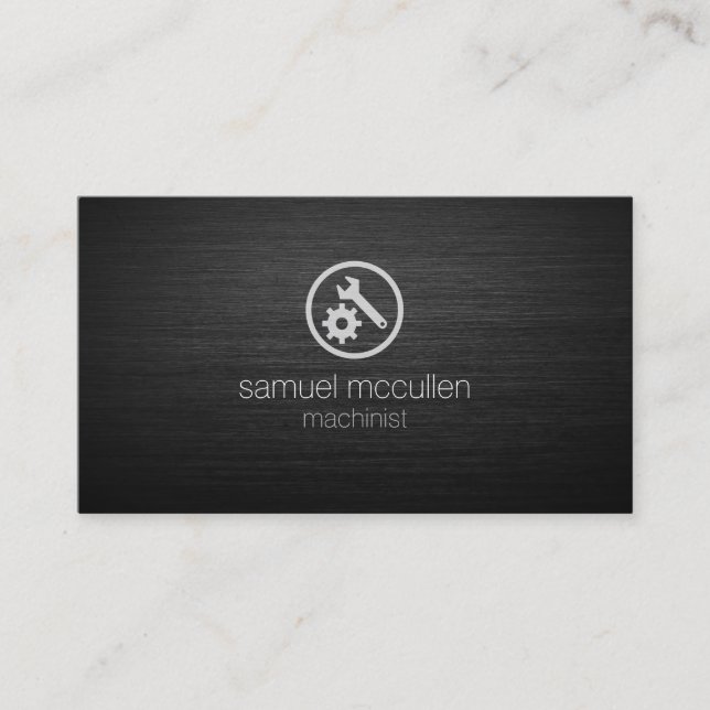 Machinist Gear Wrench Icon Brushed Metal Skills Business Card (Front)