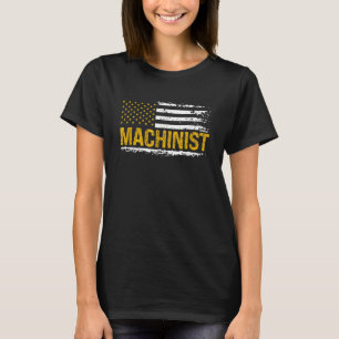 Machinist US Flag Distressed Machining Lathe Milli T-Shirt