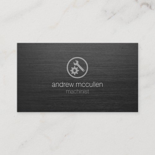 Machinist Wrench Gear Icon Dark Brushed Metal Business Card