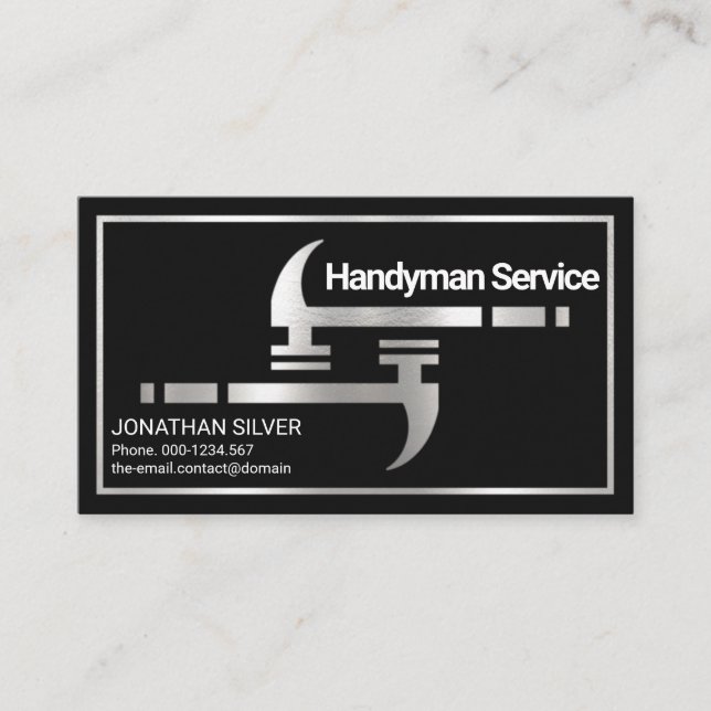 Macho Silver Handyman Hammers Frame Builder Business Card (Front)