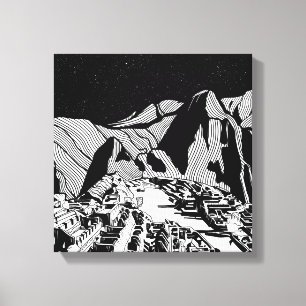 Machu Picchu black and white landscape Canvas Print