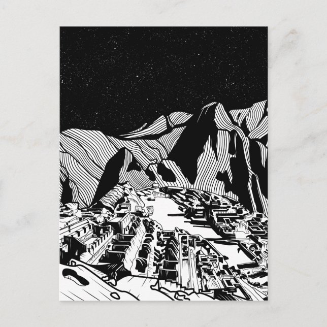 Machu Picchu black and white landscape Postcard (Front)