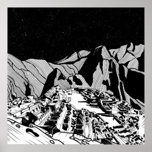 Machu Picchu black and white landscape Poster