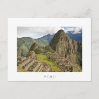Machu Picchu, inca city in Peru white postcard