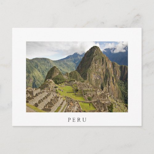 Machu Picchu inca city in Peru white postcard