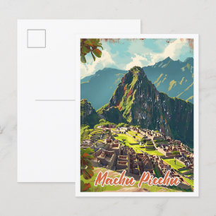 Machu Picchu Peru Artistic Travel Illustration Postcard