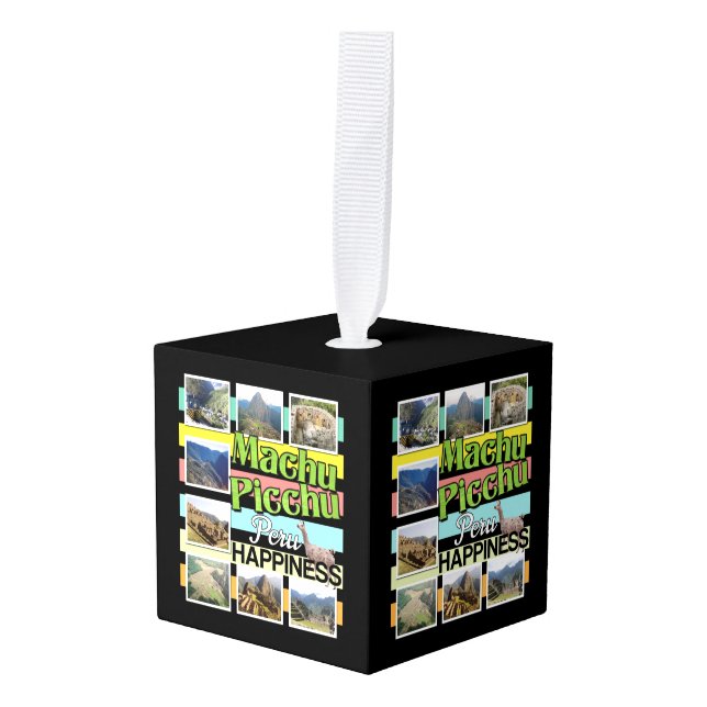 Machu Picchu Peru Happiness Cube Ornament (Front Angled)