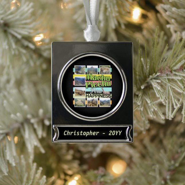 Machu Picchu Peru Happiness Silver Plated Banner Ornament (Tree)