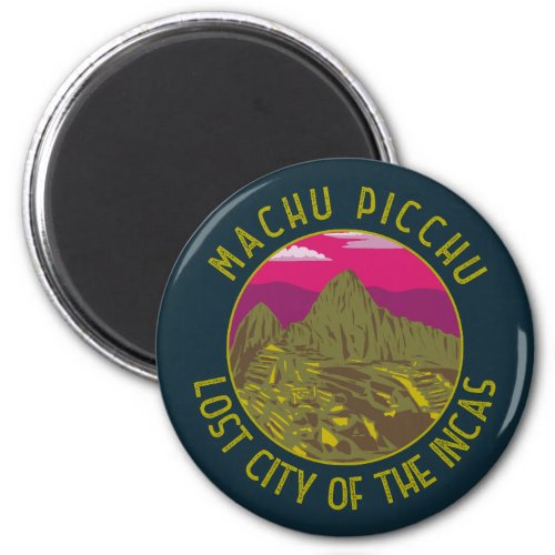 Machu Picchu Peru Retro Distressed Circle Magnet
