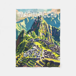 Machu Picchu Peru South America Travel Art Vintage Fleece Blanket