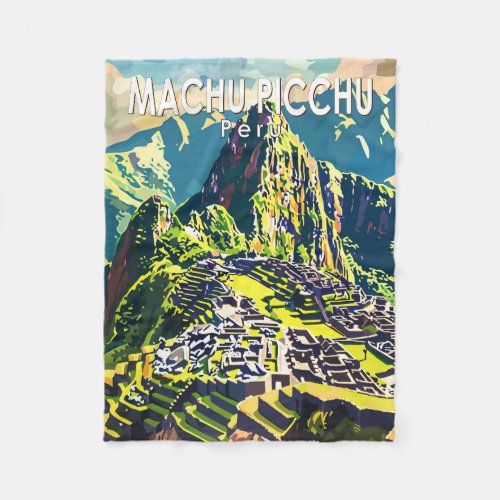 Machu Picchu Peru South America Travel Art Vintage Fleece Blanket
