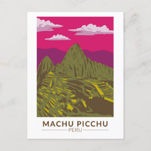 Machu Picchu Peru Travel Art Retro Postcard