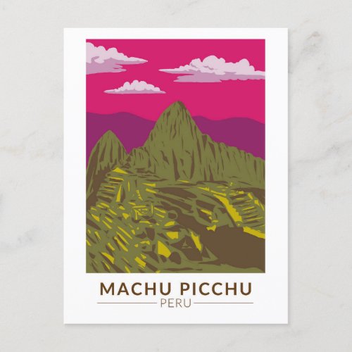 Machu Picchu Peru Travel Art Retro Postcard